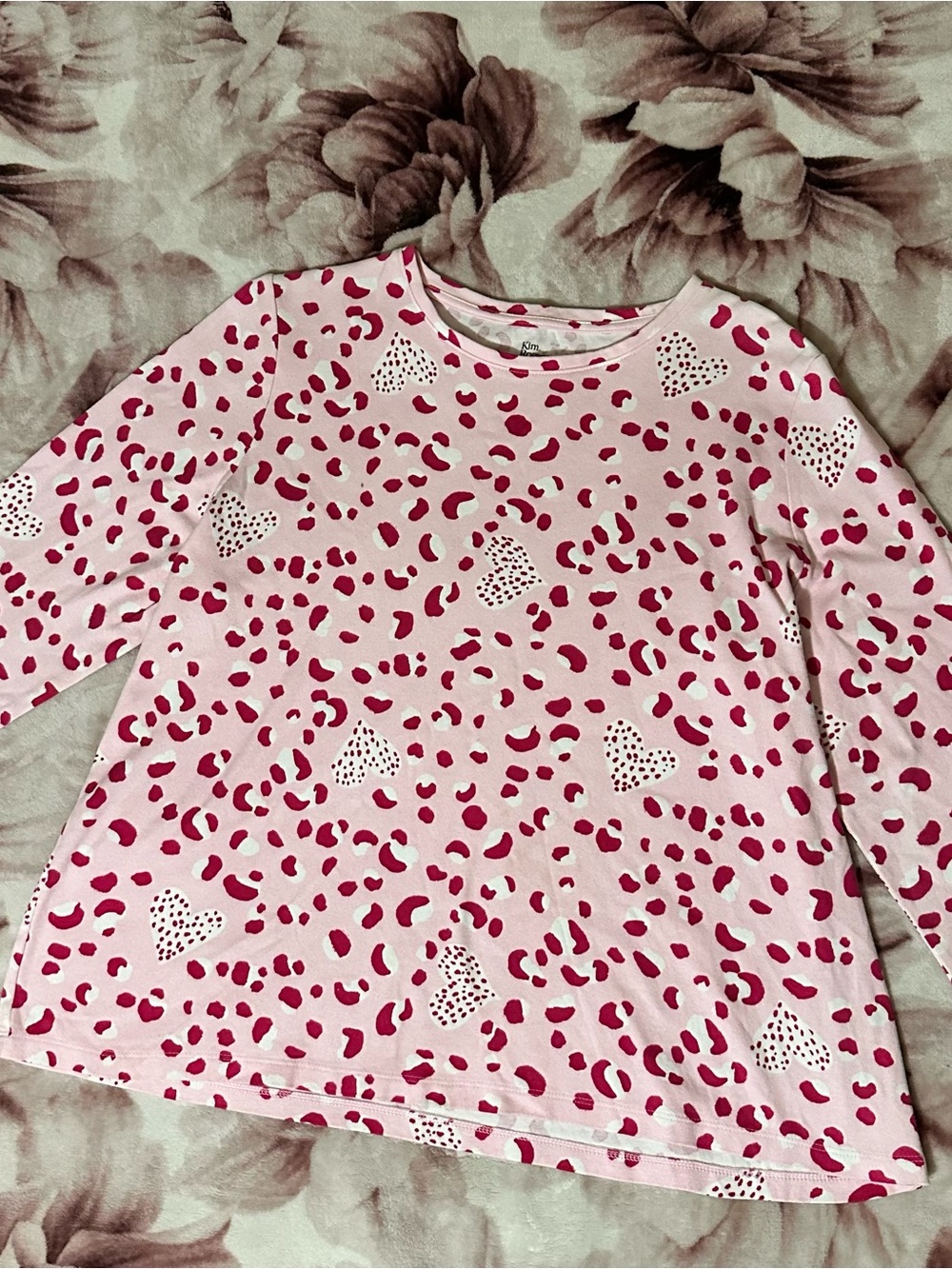 Kim Rogers Pink Leopard Heart Long Sleeve Top
